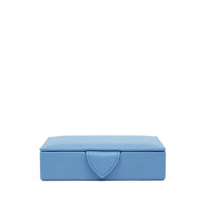 Smythson Small Square Trinket Box In Panama In Nile Blue