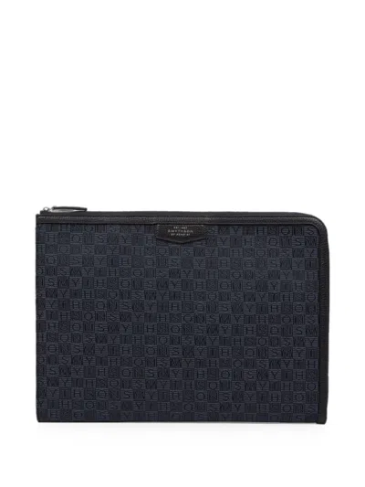 Smythson 스탬프 캔버스 스몰 노트북 케이스 In Blue