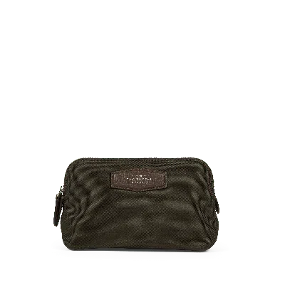 Smythson Small Travel Pouch In Norton Canvas In Dark Moss