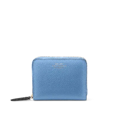 Smythson Small Zip Around Purse In Panama In Nile Blue