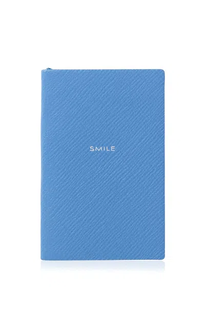 Smythson Smile Leather Notebook In Blue