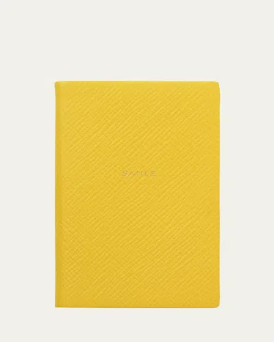 Smythson Smile Wafer Panama Leather Pocket Notebook, Lemon