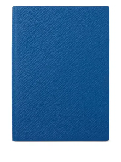 Smythson Soho Leather Notebook (19.6cm X 14cm) In Blue