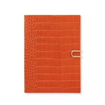 Smythson Soho Notebook With Slide Closure In Mara In Orange