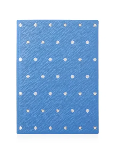 Smythson Soho Star-print Notebook In Blue