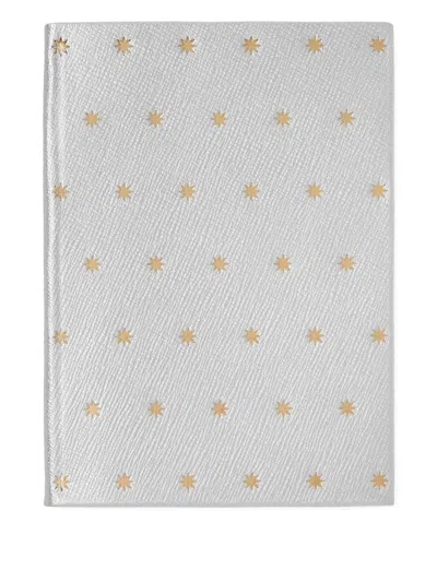 Smythson Star-print Panama Notebook In Silver