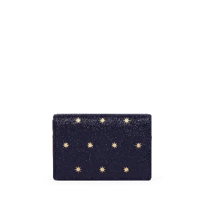 Smythson Stars Folded Card Case With Snap Closure In Panama In Stars Navy