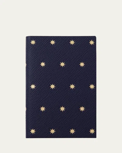 Smythson Stars Panama Leather Pocket Notebook, Navy
