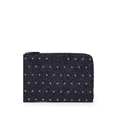 Smythson Stars Slim Pouch In Panama In Stars Navy