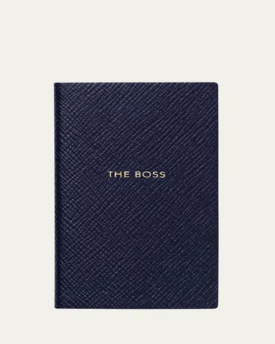 Smythson The Boss Wafer Panama Leather Notebook In Blue