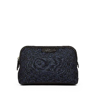 Smythson Travel Pouch In Stamp Canvas In Navy Stamp