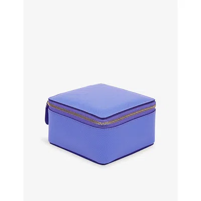 Smythson Ultra Violet Panama Large Leather Square Trinket In Purple
