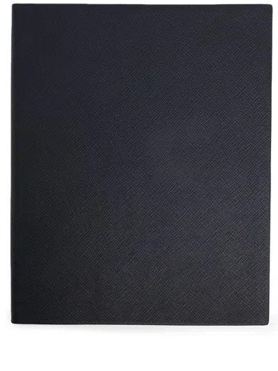 Smythson Unruled Grained-leather Notebook In Black