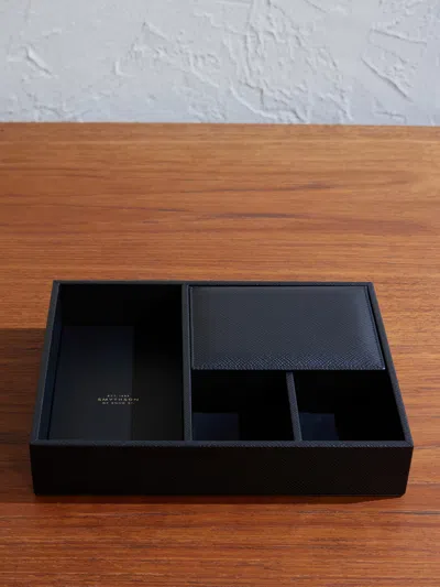 Smythson Valet Panama Cross-grain Leather Tray In Blue