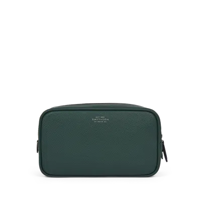 Smythson Washbag With Double Zip In Panama In Forest