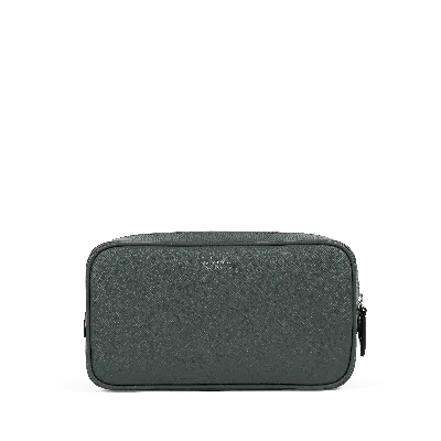 Smythson Washbag With Double Zip In Panama In Slate Green