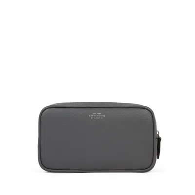 Smythson Washbag With Double Zip In Panama In Storm Grey