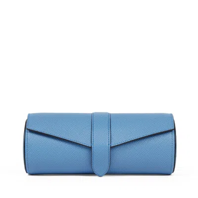 Smythson Watch And Jewellery Roll In Panama In Nile Blue
