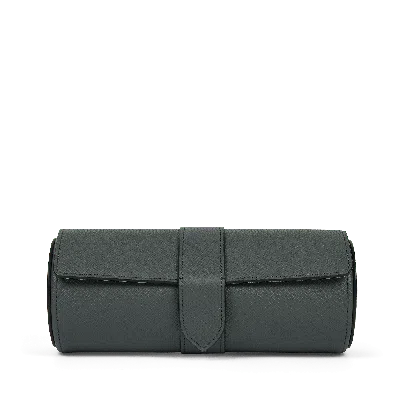 Smythson Watch Roll In Panama In Slate Green