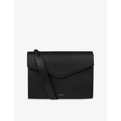 Smythson Womens Portman Leather Shoulder Bag Black
