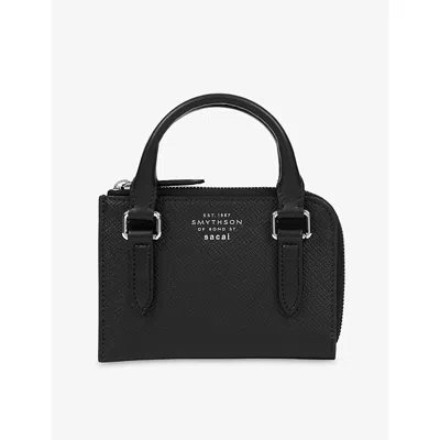 Smythson Womens Black  X Sacai Panama Small Flat Leather Pouch