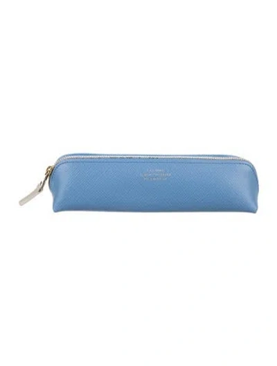 Pre-owned Smythson Womens Blue Leather Cosmetic Bag