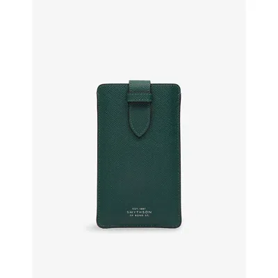 Smythson Womens Panama Leather Phone Sleeve Forest Green