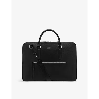 Smythson Womens Ludlow Slim Leather Briefcase Black