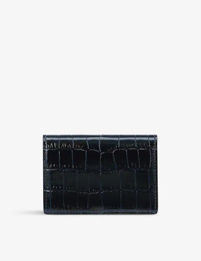 Smythson Croc-embossed Folded Leather Purse In Navy
