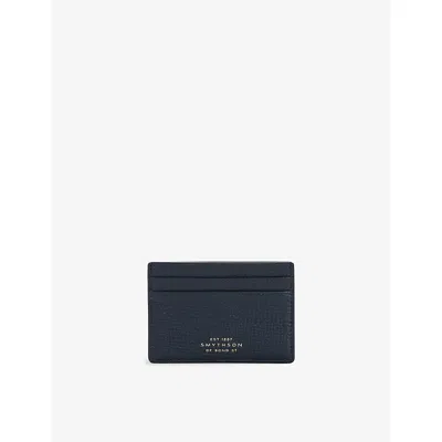 Smythson Womens Flat Leather Card Holder Navy In Blue