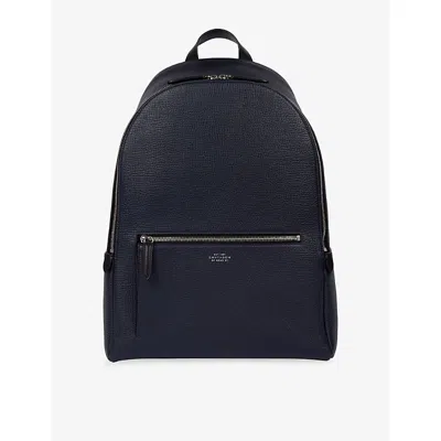 Smythson Womens Navy Ludlow Logo-embossed Leather Backpack In Blue