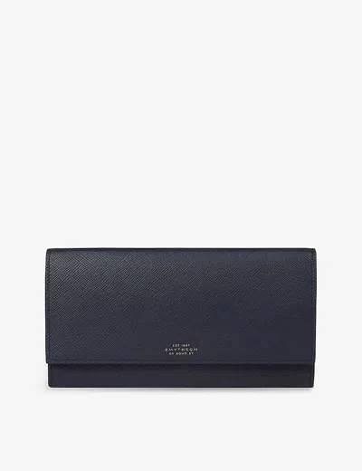 Smythson Womens Navy Marshall Panama Cross-grain Leather Travel Wallet
