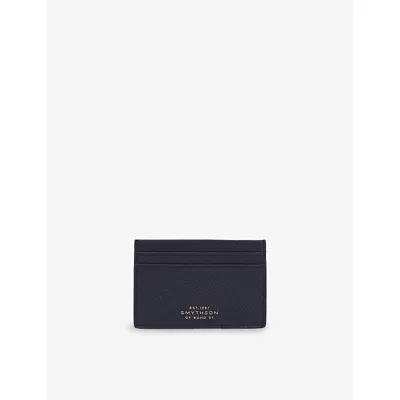 Smythson Panama Leather Card Holder In Blue