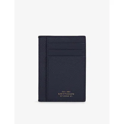 Smythson Panama Leather Card Holder In Blue