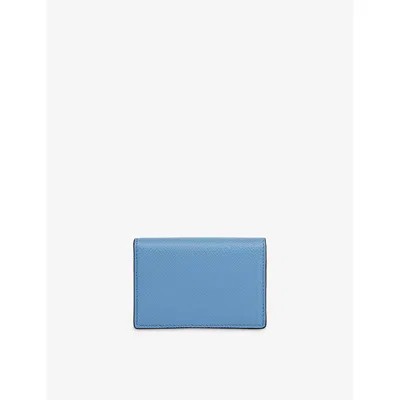 Smythson Womens Panama Branded Leather Card Case Nile Blue