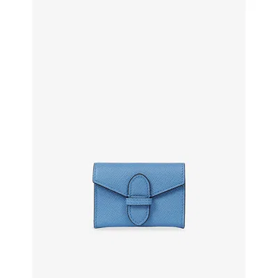 Smythson Womens Nile Blue Single Play Leather Playing Card Case