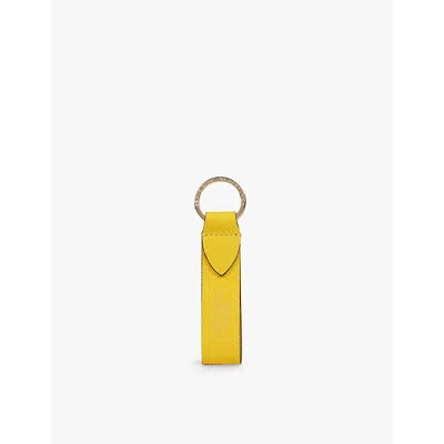 Smythson Womens Lemon Panama Grained Leather Keyring In Yellow