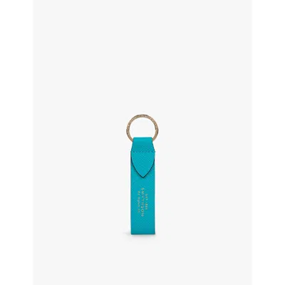 Smythson Womens Bright Turquoise Panama Grained Leather Keyring In Bright Turquoise