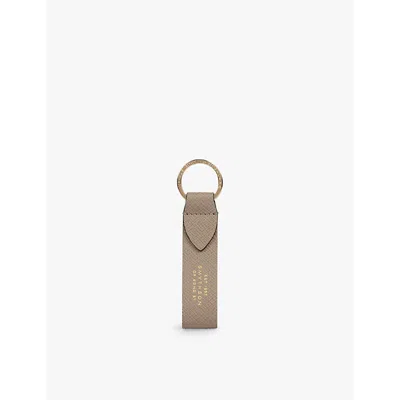 Smythson Womens Sandstone Panama Grained Leather Keyring
