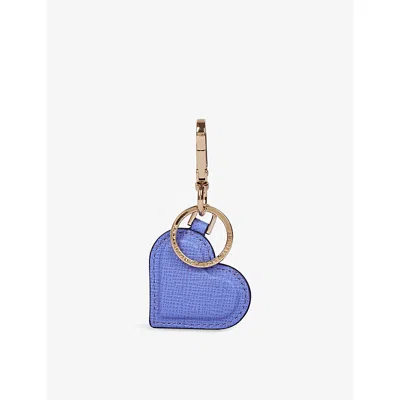 Smythson Womens Ultra Violet Panama Heart Leather Keyring In Purple
