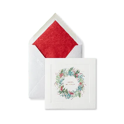 Smythson Wreath Christmas Card Set In White