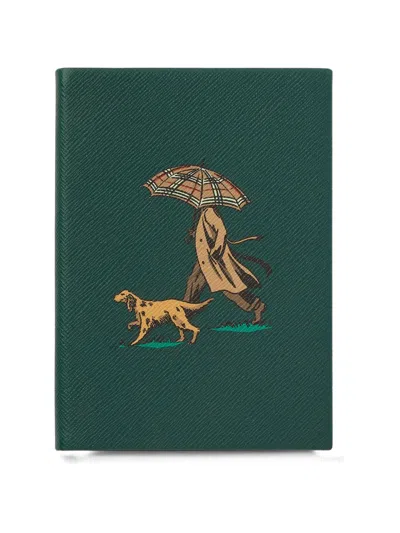 Smythson X Burberry Soho Notebook In Panama In Green