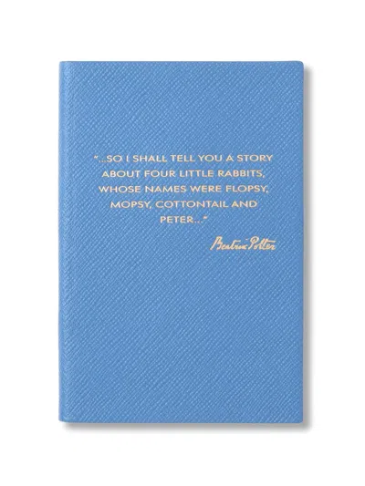 Smythson X Peter Rabbit And Friends Chelsea Panama Leather Notebook In Blue