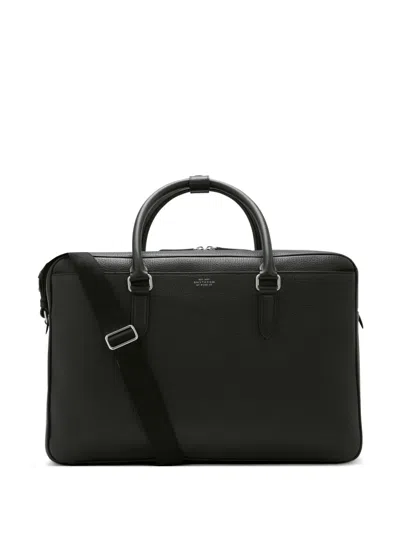Smythson Lightweight Slim Briefcase In Panama In Black