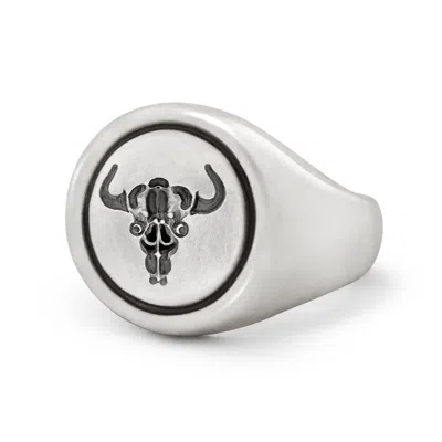 Snake Bones Men's Bull Skull Silver Signet Ring