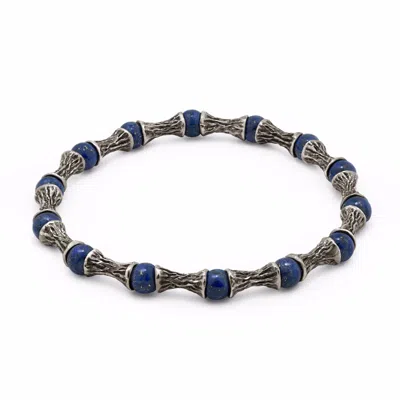 Snake Bones Men's Lapis Lazuli Beads Oxidized Sterling Silver Bracelet
