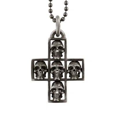 Snake Bones Men's Multi Skull Cross Sterling Silver Pendant Necklace