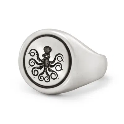 Snake Bones Men's Octopus Signet Ring In Sterling Silver