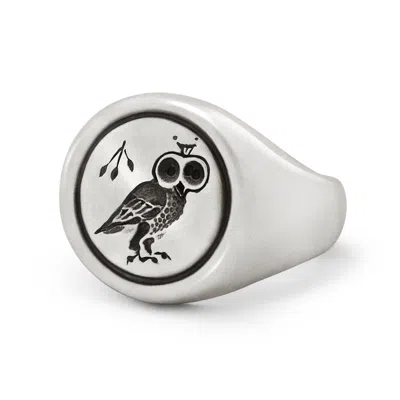 Snake Bones Men's Owl Signet Ring In Sterling Silver
