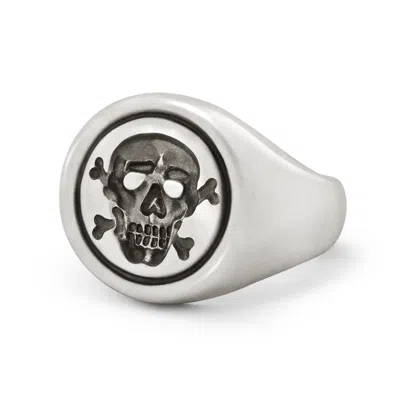 Snake Bones Men's Silver Jolly Roger Skull & Bones Signet Ring